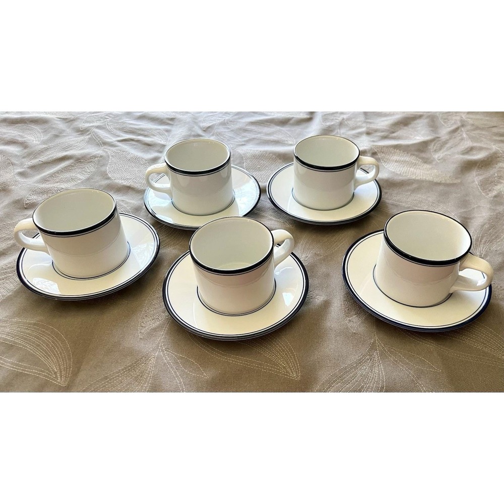 Dansk Concerto Allegro TL Blue White Coffee Cup Saucer Set 5 Portugal Porcelain